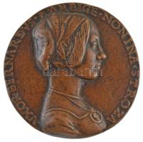 Olaszország DN Bernardus Felesége, Nonina Strozzi Niccolo Fiorentino (1430-1514) plakettje alapján készült egyoldalas, gipsszel töltött Cu lemezplakett Dini e Cellai Signa gyártói jelzéssel T:1- Italy ND Bernardus Arbige Nonina Stroza based on Niccolo Fiorentinos (1430-1514) plaque. Cu plate plaque filled with plaster, with Dini e Cellai manufacturers sign C:AU