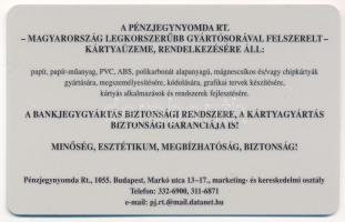 DN A Pénzjegynyomda Rt. műanyag, kártyaformátumú reklámja, előlapon Vagyóczky Károly: Gróf Széchenyi...