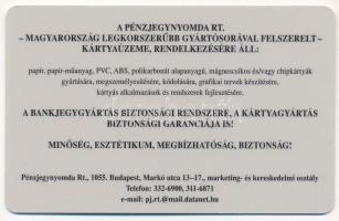 DN A Pénzjegynyomda Rt. műanyag, kártyaformátumú reklámja, előlapon Vagyóczky Károly: Szent László k...