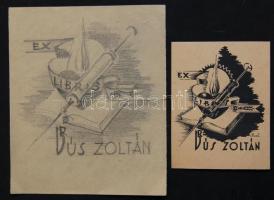 Bozó Gyula (1913-2003): Ex libris ceruza-papír 14x17 cm + a kész nyomat