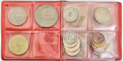 29 darabos magyar és külföldi fémpénz és zseton tétel kis albumban T:1--2- közte folt, patina