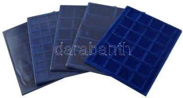 1db fekete műbőr éremtartó koffer 5 darab (1x10db, 1x20db, 2x24db, 1x48db) különféle méretű érmék tá...