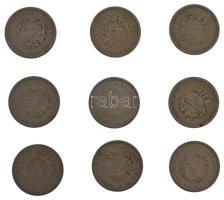 Amerikai Egyesült Államok 1902-1912. 5c Cu-Ni "Liberty Nickel" (9xklf) T:2-,3 
USA 1902-1...