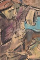 Hetényi Tibor (1891-1977): Ebédelők. Akvarell, tus,, papír, jelzés nélkül, kissé sérült, paszpartuba...