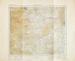 1930 Budapest és Bécs környékének domborzati térképe, 1:750 000, M. Kir. Állami Térképészet, 4 db kis lyukasztással, 42×52 cm