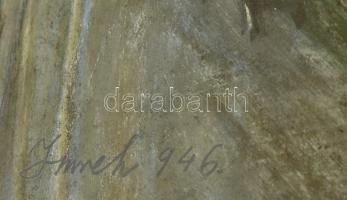 Imreh Zsigmond (1900-1965): Csendélet üvegekkel és gyümölcsökkel. Pasztell, papír, jelzett. Üvegezet...