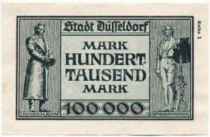 Németország / Weimari Köztársaság / Düsseldorf 1923. 100.000M szükségpénz vízjeles papíron T:III  Germany / Weimar Republic / Düsseldorf 1923. 100.000 Mark necessity banknote on watermarked paper C:F