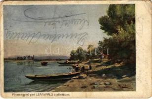 Pócsmegyer, Duna part Leányfalu átellenében. H.G. Művészkártyák (EB)