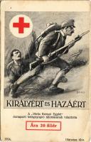 Királyért és Hazáért! A Vörös Kereszt Egylet dunaparti betegnyugvó állomásának tulajdona / WWI Austro-Hungarian K.u.K. military art postcard, Red Cross propaganda, support fund s: Földes (EK)