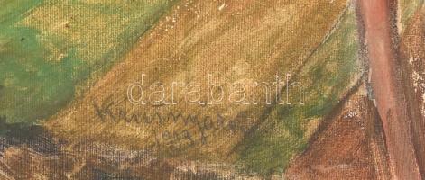 Krusnyák Károly (1889 - 1960): Pár népviseletben. Olaj, vászon. Jelezve balra lent. Sérült, részben ...