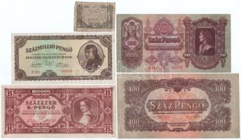 5db-os vegyes, nagyrészt pengő bankjegy tétel, közte Ausztria 1860. 10Kr D T:II-IV az egyik ragasztva 5pcs of mixed, mostly pengő banknote lot, in it Austria 1860. 10 Kreuzer D C:XF-G one is taped