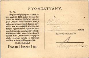 Kassa, Kosice; Franck kávépótlék gyár; hátoldalon Franck Henrik fiai reklám / Franck coffee factory ...