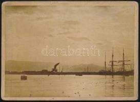 cca 1900 Fiume, kikötő, keményhátú fotó, 13×17,5 cm / Rijeka, port