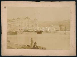 cca 1900 Fiume, kikötő, Palazzo Adria, keményhátú fotó, 11×16,5 cm / Rijeka, port