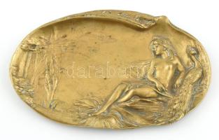 Női akt pávával, bronz, jelzés nélkül, kopásokkal, 15x23,5 cm