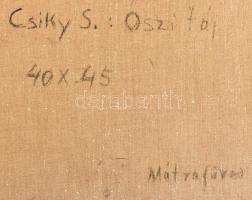 Csíky Sándor (?-1976): Őszi táj, Mátrafüred. Olaj, vászon, jelzett a hátoldalán. Dekoratív, kissé sé...