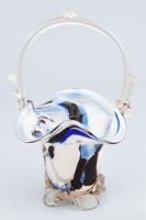 Murano üveg kosár, jelzés nélkül, hibátlan, m: 21 cm