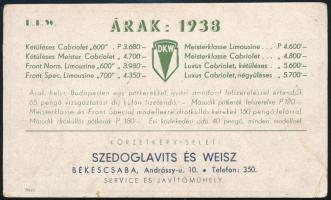 Majláth Autók - BMW, DKW reklámlap, törésnyommal