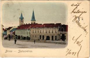 1899 (Vorläufer) Szászváros, Broos, Orastie; utca, F. Eisenmenger üzlete / street view, shop (EK)