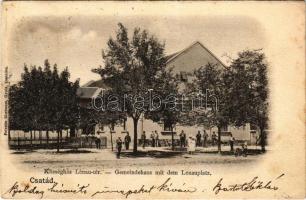 Csatád, Lenauheim (Temes); Lénau tér, községház. Felvette Bierbaum Gyula / square, town hall (szakadás / tear)