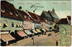 1906 Brassó, Kronstadt, Brasov; Marktplatz / Piactér, üzletek / market square, shops (EK)