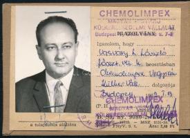 1969 Chemolimpex Vállalat arcképes igazolványa