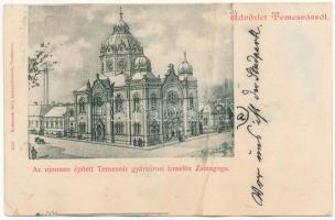 1898 (Vorläufer) Temesvár, Timisoara; Az újonnan épített gyárvárosi izraelita templom, zsinagóga. Králicsek Béla kiadása / synagogue (fl)