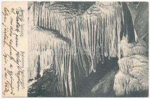 1910 Mézged, Meziad; Pestera Meziad / Meziádi (Mézgedi) cseppkőbarlang, a díszterem függönyzetéből / stalactite cave interior, stalactite formations (EK)