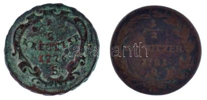 1776S 1/2kr Cu "II. József" + 1781B 1/2kr Cu "II. József" T:3