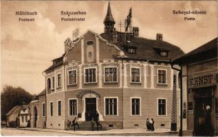 1915 Szászsebes, Sebes, Mühlbach; Postahivatal, Ernst Kellner üzlete / post office, shop