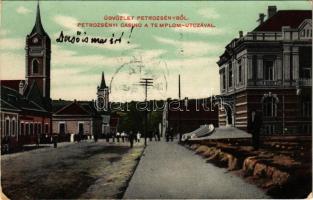 1909 Petrozsény, Petrosany, Petrosani; Kaszinó a Templom utcával. Steiner R. kiadása / casino, street view, church (EK)