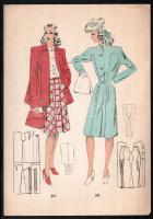 cca 1943 5 db színes art deco divatillusztráció, ofszetnyomat, papír, részben kissé sérült, 31,5x15,...