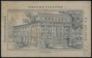 cca 1880 Nő népviseletben, keményhátú fotó Krausz Tivadar és Szliács besztercebányai műterméből, hátoldalon a műterem képével, 10,5×6,5 cm