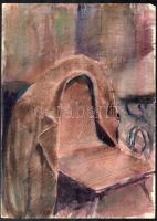 Csavlek András (1942- ): Kabát a széken. Akvarell, papír, jelezve jobbra lent, lapszéli kisebb szakadással. 32x24 cm