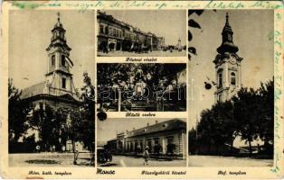 1940 Monor, Római katolikus és református templom, Hősök szobra, Főszolgabírói hivatal, Fő utca (EK)