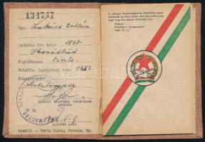 1952-53 Magyar Szabadságharcos Szövetség tagsági igazolvány, bélyegekkel.
