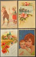 Kb. 100 db RÉGI motívum képeslap vegyes minőségben: sok üdvözlő, szignós művész, hosszú címzéses / C...