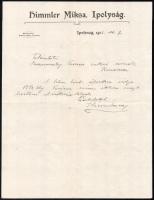 1912 Ipolyság, Himmler Miksa fejléces levélpapírjára írt levél, aláírásával