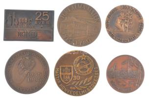 Vegyes 6 darabos bronz emlékérem és plakett tétel, közte Garamkeszi János (1936-) 1980. Túri alma mater 1530-1980 egyoldalas bronz emlékérem (70mm) T:1-,2