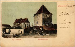 1899 (Vorläufer) Kolozsvár, Cluj; Református templom, Bethlen-bástya, piac. Schäser A. fénynyomdája kiadása / Calvinist church, bastion tower, market (Rb)