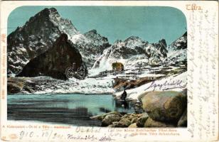 1910 Tátra, Magas-Tátra, Vysoké Tatry; A Kis-Tarpataki Öt-tó a Téry menházzal. Feitzinger Ede 1902/12. Auto-Chrom 63. / Die Klein-Kohlbacher Fünf-Seen mit dem Téry-Schutzhaus / lake, tourist house, chalet (EK)