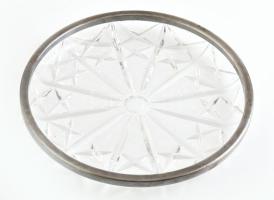Ólomkristály tál, ezüstözött peremmel, hibátlan, d: 27 cm