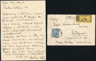 1909 Halmi Artúr (1866-1939) festőművész, arcképfestő saját kézzel írt levele Kézdi-Kovács László (1864-1942) festőművész részére, benne bécsi gyűjteményes kiállítására vonatkozó sorokkal, egy beírt oldal, borítékkal.