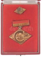 ~1975. "Hűségért / C20 (20 éves váci Dunai Cement Művek)" öntött bronz törzsgárda jelvény festett függesztésen, miniatűrrel, a gyár emblémájával ellátott eredeti dobozban (35x52mm) T:1 patina
