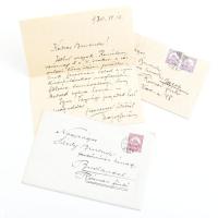 1930 Maróti Major Jenő (1871-1945) festőművész, grafikus autográf levelei Sárdy Brutus (1892-1970) festőművész, restaurátorhoz. Benne érdekes sorokkal, társulati közgyűlésre, és K(omáromi) Kacz Endre (1880-1969) festőművészre vonatkozó sorokkal. Két levél, kétszer egy beírt oldal, Maróti Major Jenő autográf aláírásaival, eredeti borítékokban.