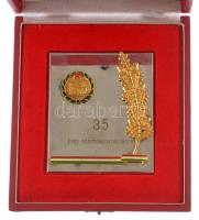 ~1975. "KGYV (Kohászati Gyárépítő Vállalat) 35 éves törzsgárda tagságért" krómozott plakett aranyozott műgyantás rátétekkel, eredeti dobozban (104x89mm) T:1