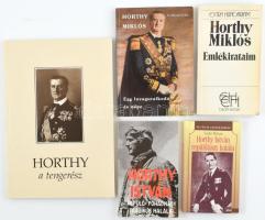 5 db Horthy Miklósról ill. Horthy Istvánról szóló könyv: Horthy Miklós: Emlékirataim; Dr. Bernáth Zoltán: Horthy Miklós - Egy lovaguralkodó és népe; Szabó Mátyás: Horthy István repülőtiszt halála; Ötven éve történt... Horthy István repülő főhadnagy tragikus halála; Csonkaréti Károly: Horthy, a tengerész.