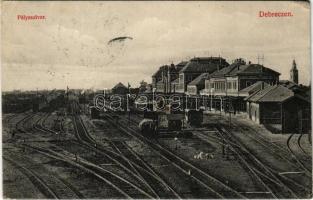 1913 Debrecen, pályaudvar, vasútállomás, vágányok, vonatok (EK)