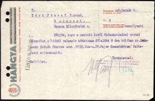1934-39 Hangya Szövetkezet 2 db levele főellenőrnek, fejléces papíron, hajtásnyomokkal