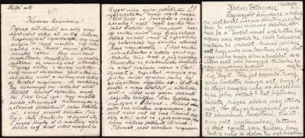 cca 1920-1940 Bary Zoltán (1892-1986) ügyész helyettes, Bary József (1858-1915), a tiszaeszlári vérvádper vizsgálóbírójának fiának és feleségének levelezése, 6 db kézzel írt levél.